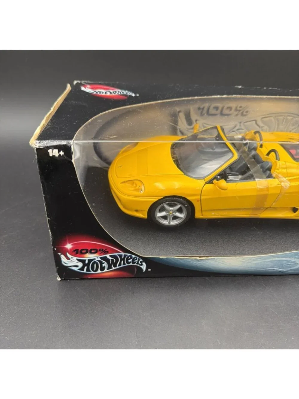 Hot Wheels Ferrari F360 Spider 1:18 Diecast Car - Yellow - Box w/ Damage - NIOB